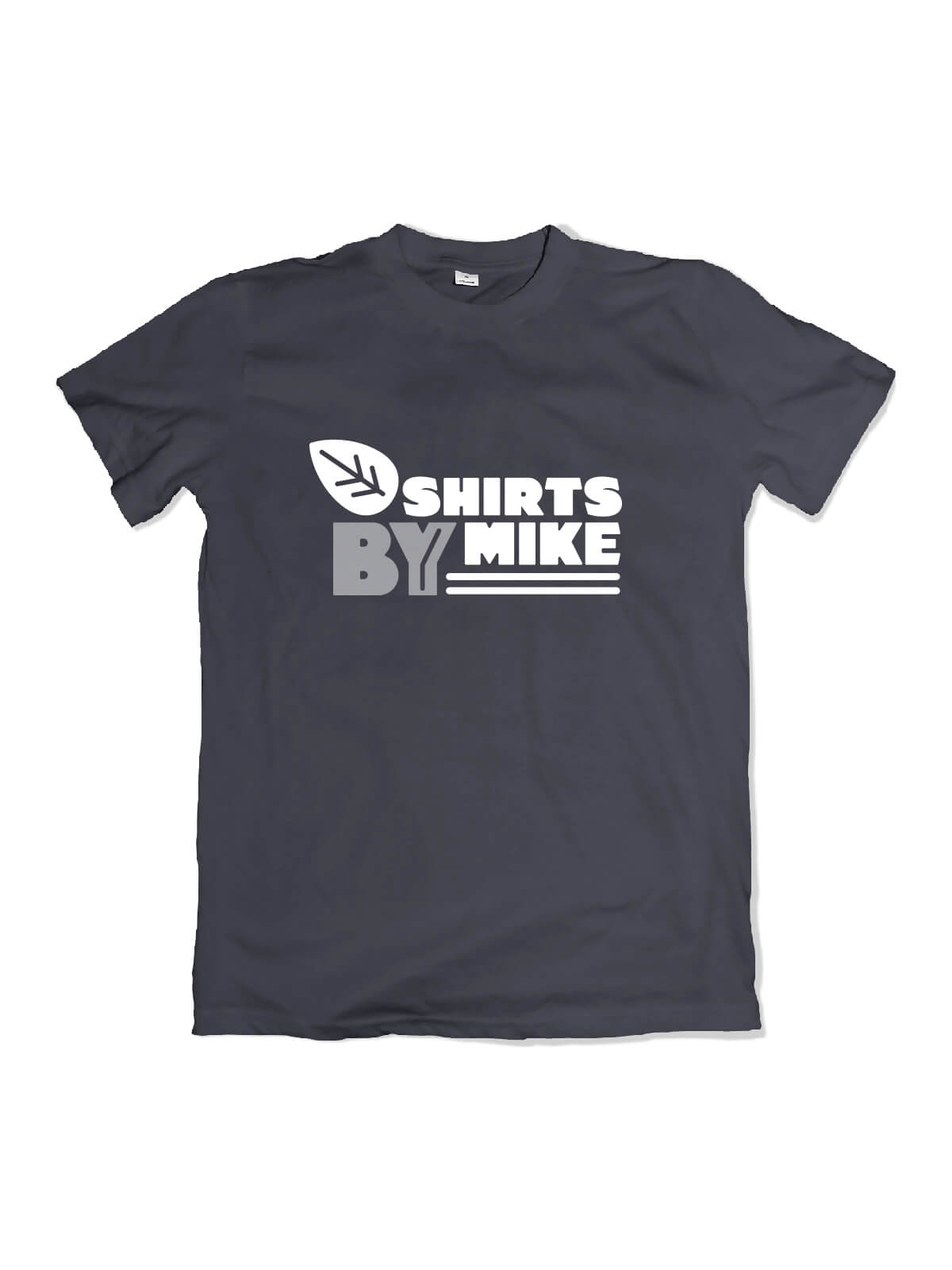 grey t-shirt with Shirts By Mike logo