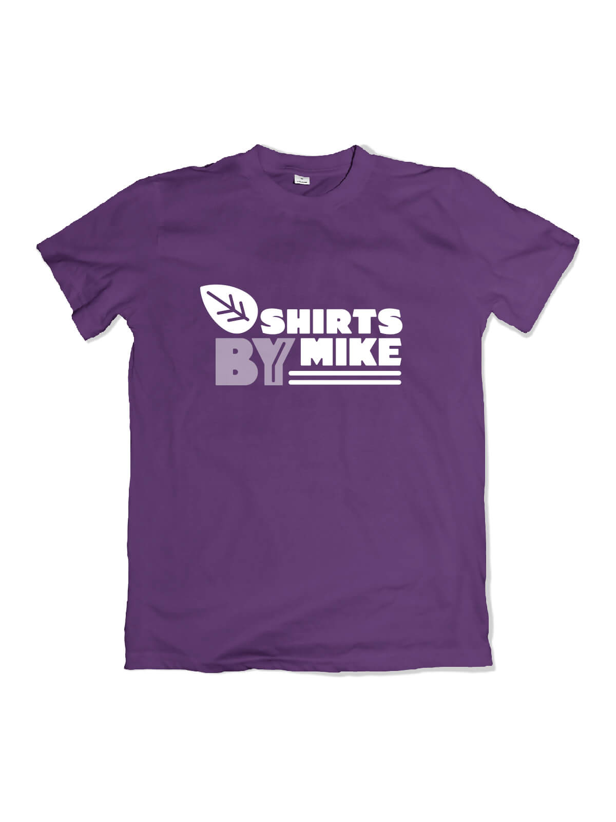 purple t-shirt with Shirts By Mike logo